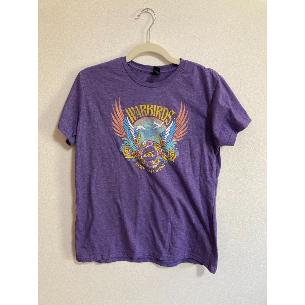 Gildan Warbirds EAA Keep‎ 'Em Flying Purple Shirt Size XL Graphic Short Sleeve